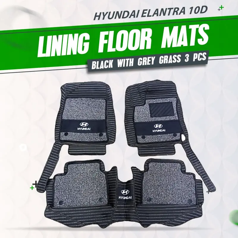 Hyundai Elantra 10D Lining Floor Mats - Mix Thread 3 Pcs 2021 - 2024 - - Black With Grey Grass 1
