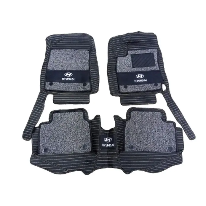 Hyundai Elantra 10D Lining Floor Mats - Mix Thread 3 Pcs 2021 - 2024 - - Black With Grey Grass 2