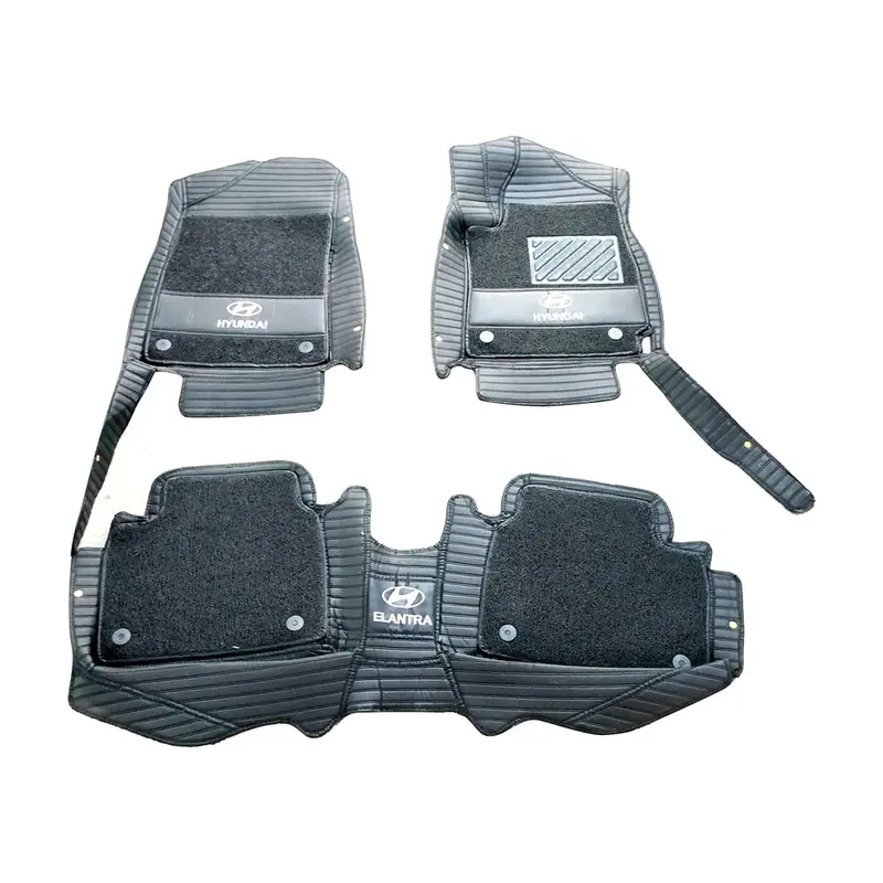 Hyundai Elantra 10D Lining Floor Mats - Mix Thread Black 3 Pcs Set 2021 - 2024 - Black With Black Grass With Logo 2