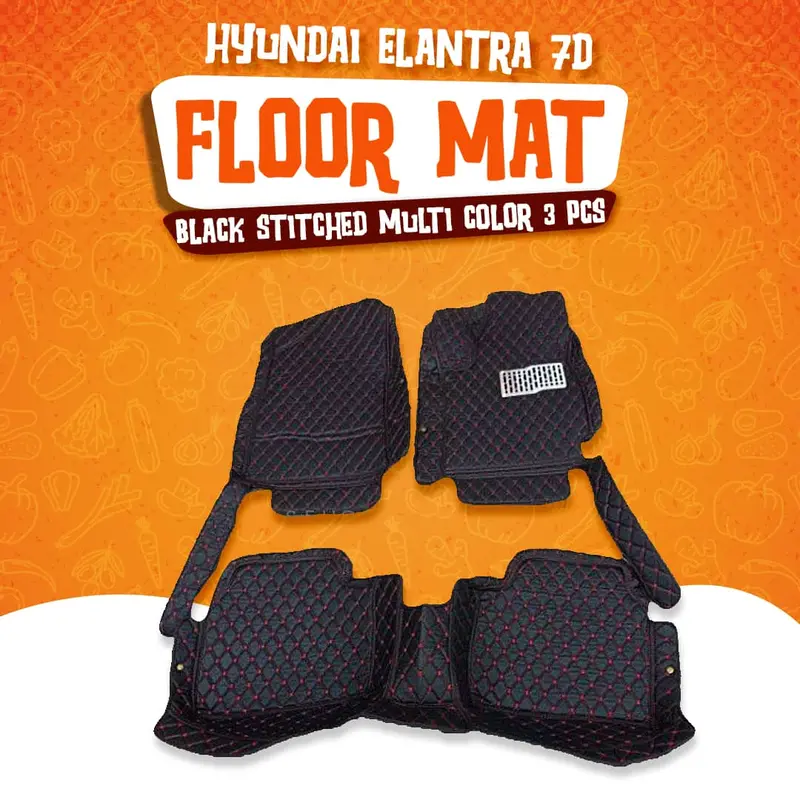 Hyundai Elantra 7D Floor Mats Mix Thread - Black 2021 - 2024 - 3 Pcs Set 1