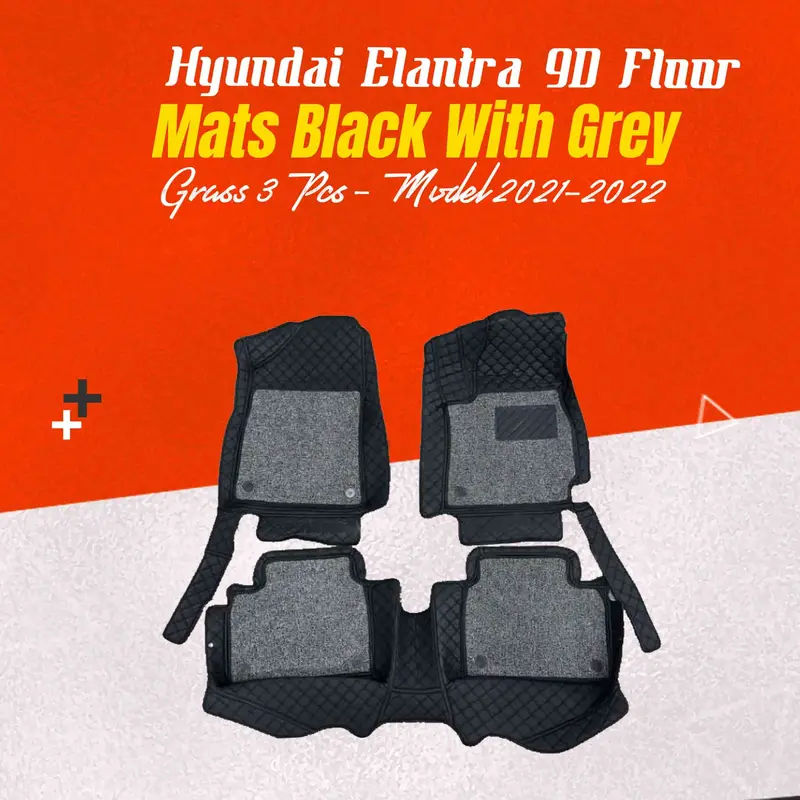 Hyundai Elantra 9D Floor Mats Mix Thread  Grass 3 Pcs 2021 - 2024 - Black With Grey 1