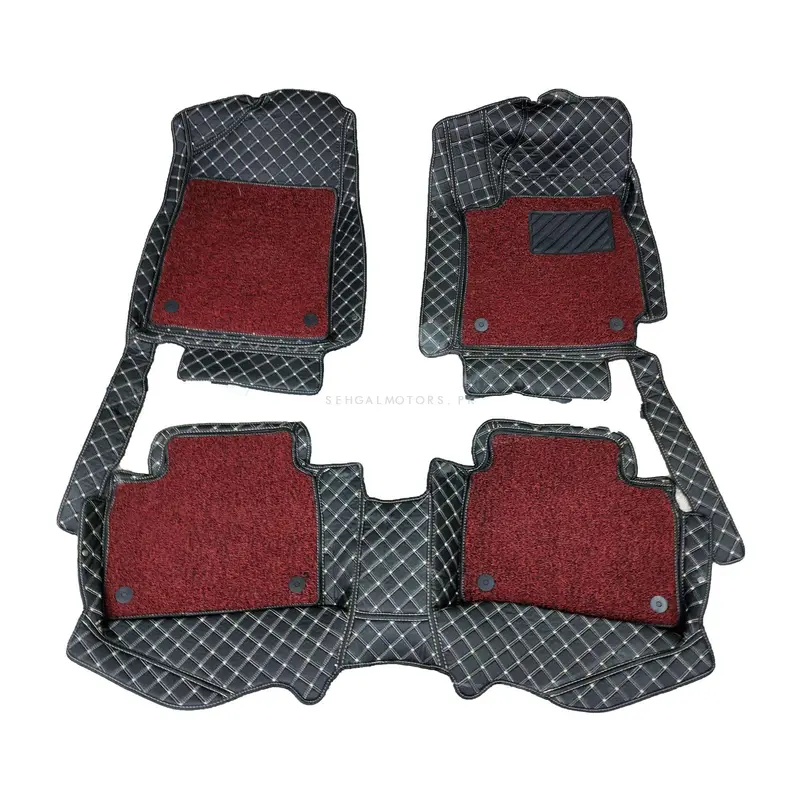 Hyundai Elantra 9D Floor Mats Mix Thread Grass 3 Pcs 2021 - 2024 - Black With Red 2
