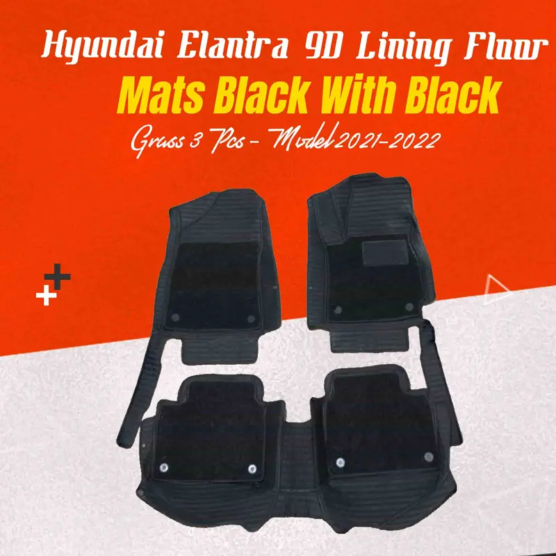Hyundai Elantra 9D Lining Floor Mats Mix Thread Black Grass 2021 - 2024 - - 3 Pcs 1