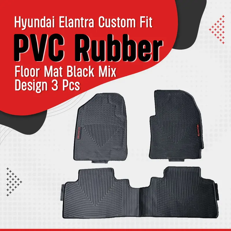 Hyundai Elantra Custom Fit Pvc Rubber Floor Mat Black 2021 - 2024 - - Mix Design 3 Pcs 1