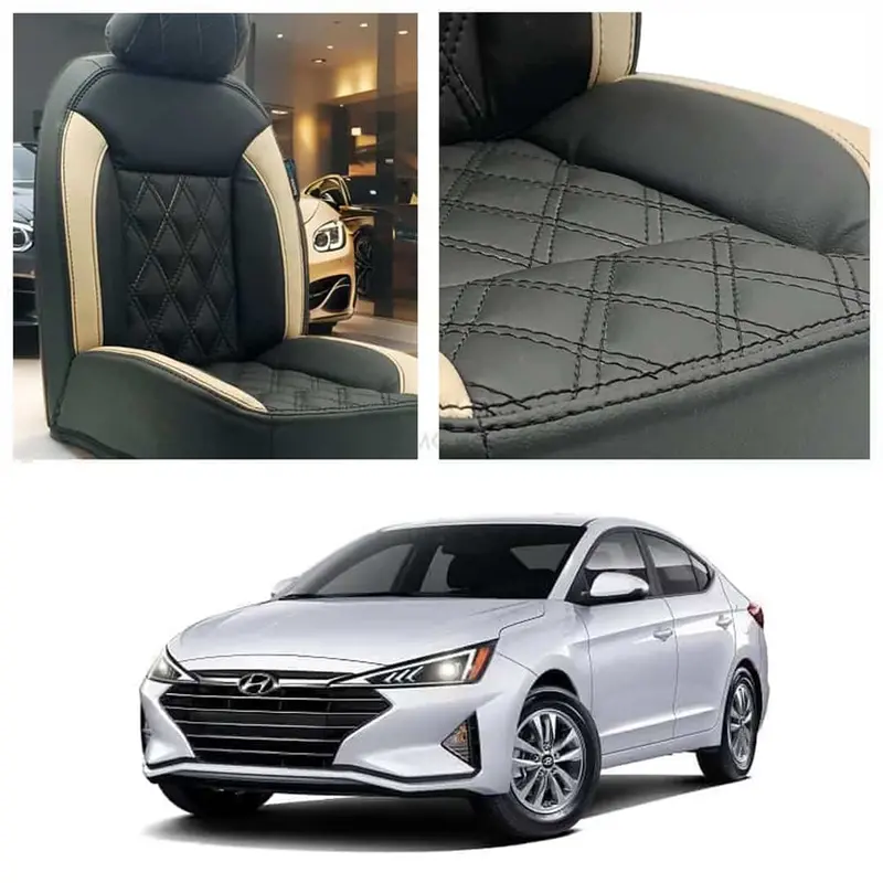 Hyundai Elantra Diamond Cut Black Beige Seat Covers 2021 - 2024 1