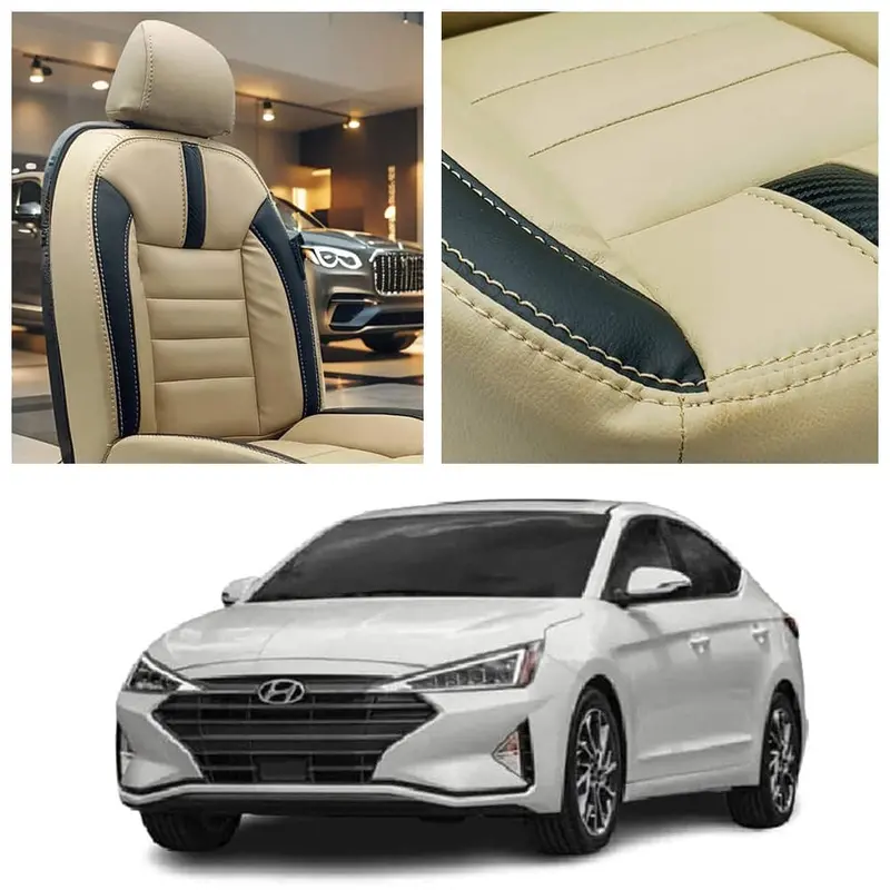 Hyundai Elantra Hockey Design Beige Black Seat Covers 2021 - 2024 1