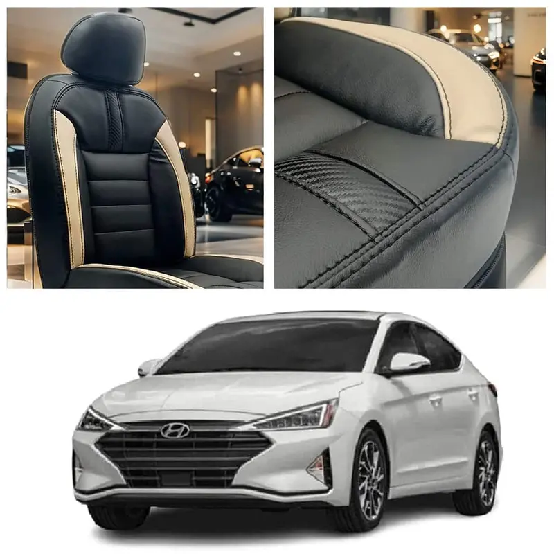 Hyundai Elantra Hockey Design Black Beige Seat Covers 2021 - 2024 1