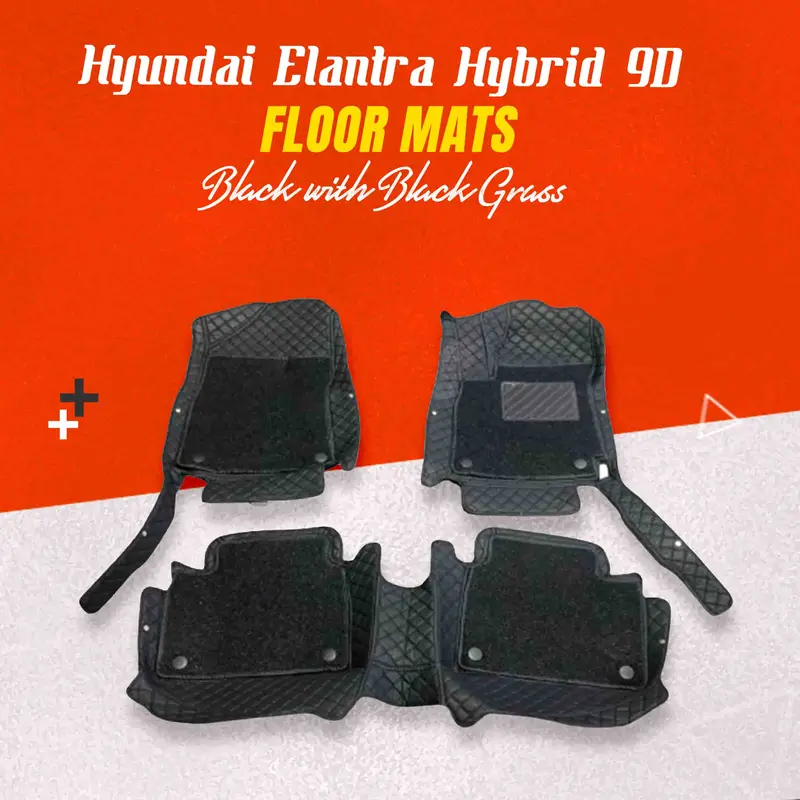 Hyundai Elantra Hybrid 9D Floor Mats Black With Black Grass 3 Pcs 2025 - 2026 1