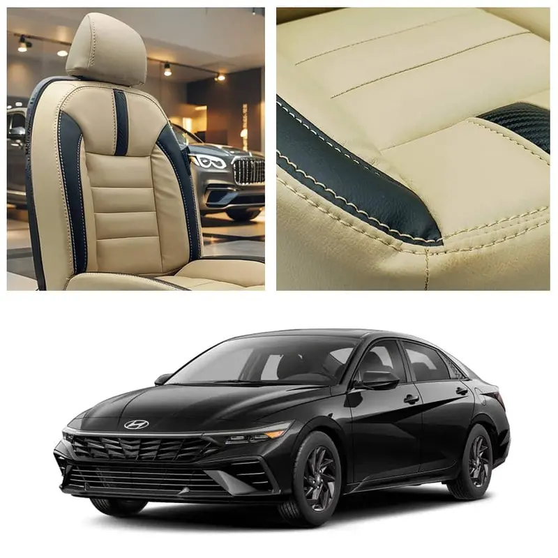 Hyundai Elantra Hybrid Hockey Design Beige Black Seat Covers 2025 - 2026 1