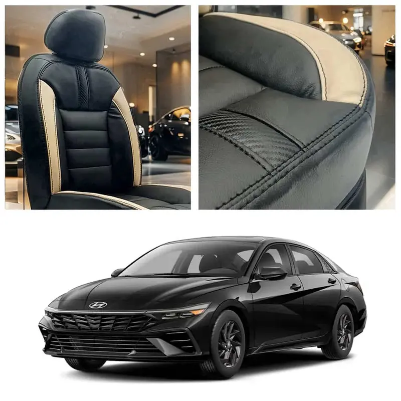 Hyundai Elantra Hybrid Hockey Design Black Beige Seat Covers 2025 - 2026 1