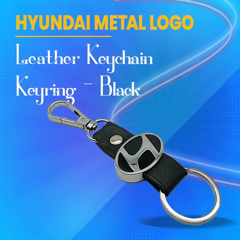 Hyundai Metal Logo Leather Keychain Keyring - Black 1