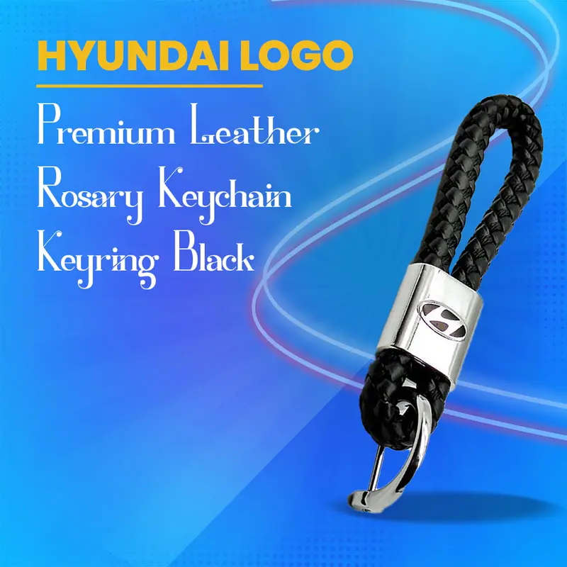 Hyundai Premium Leather Rosary Keychain Keyring - Black 1