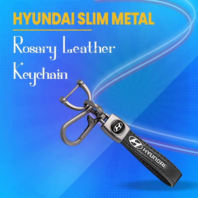Hyundai Slim Metal Rosary Leather Keychain 1