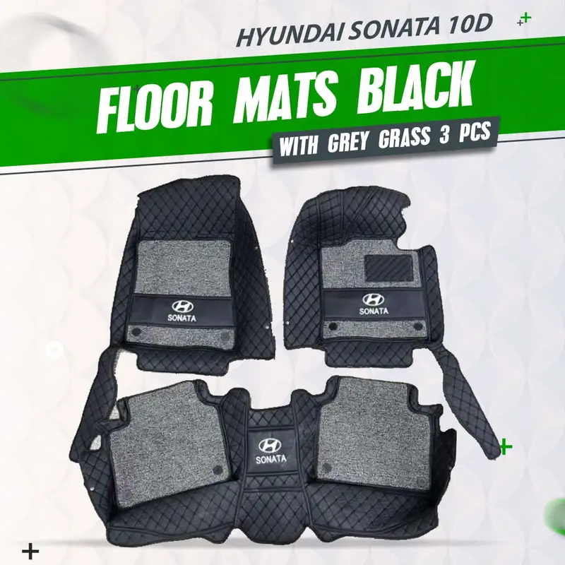 Hyundai Sonata 10D Floor Mats Black With Grey Grass 2021 - 2024 - - Mix Thread 3 Pcs 1