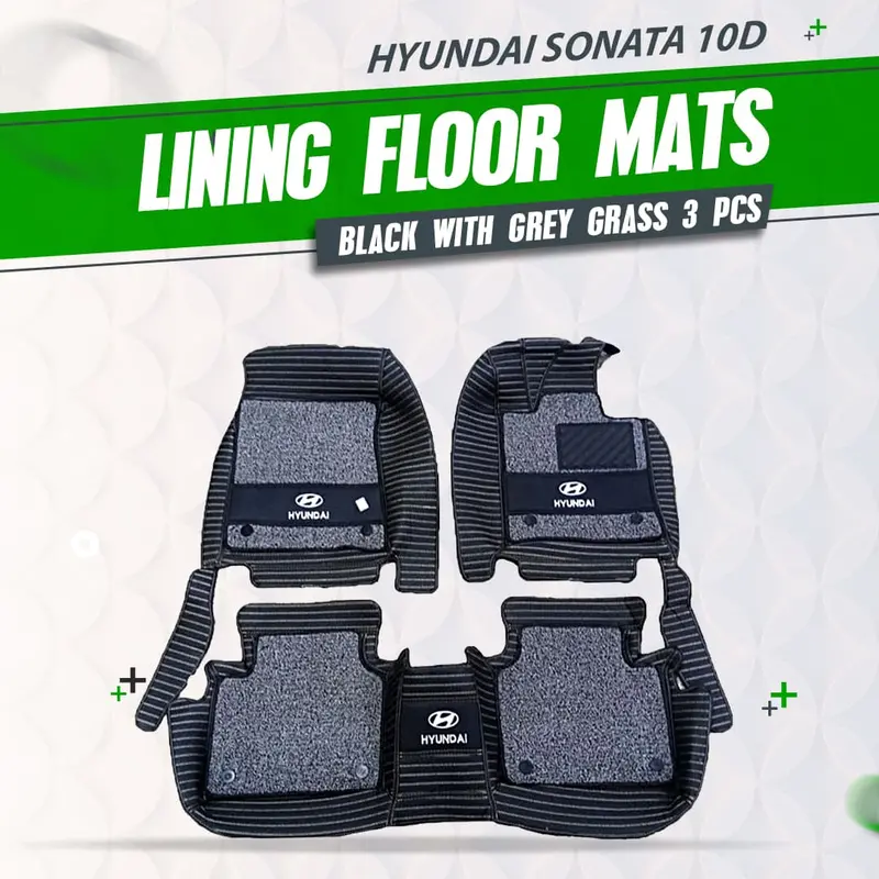 Hyundai Sonata 10D Lining Floor Mats - Mix Thread - 3 Pcs 2021 - 2024 - - Black With Grey Grass 1
