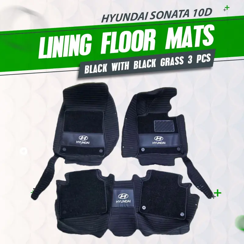 Hyundai Sonata 10D Lining Floor Mats Mix Thread 3 Pcs 2021 - 2024 - Set Black With Black Grass 1