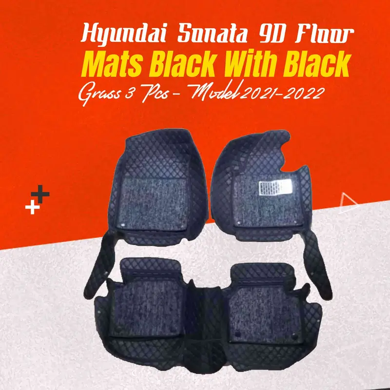 Hyundai Sonata 9D Floor Mats Mix Thread Grass 3 Pcs 2021 - 2024 - Black With Black 1