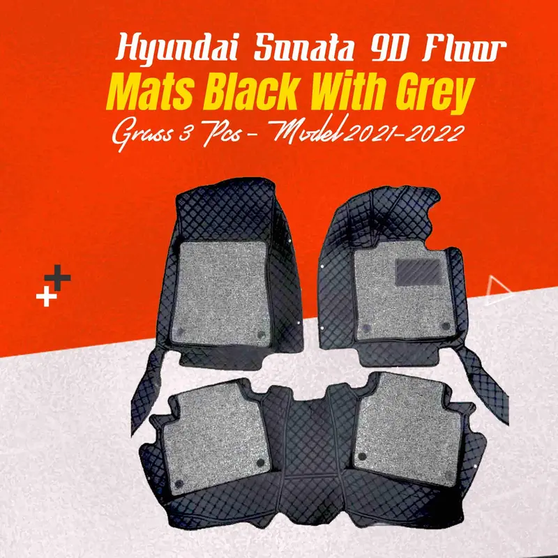 Hyundai Sonata 9D Floor Mats Mix Thread Grass 3 Pcs 2021 - 2024 - Black With Grey 1