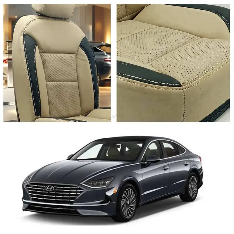 Hyundai Sonata Breathable Beige Black Seat Covers 2021 - 2024 1