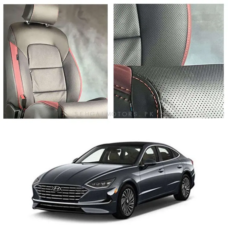 Hyundai Sonata Breathable Black Red Seat Covers 2021 - 2024 1