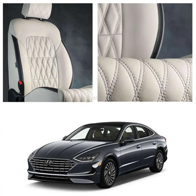 Hyundai Sonata Diamond Cut Beige Black Seat Covers 2021 - 2024 1