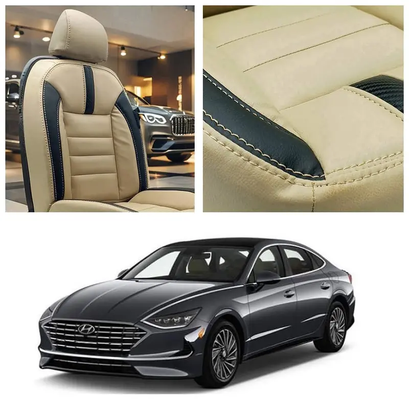 Hyundai Sonata Hockey Design Beige Black Seat Covers 2021 - 2024 1