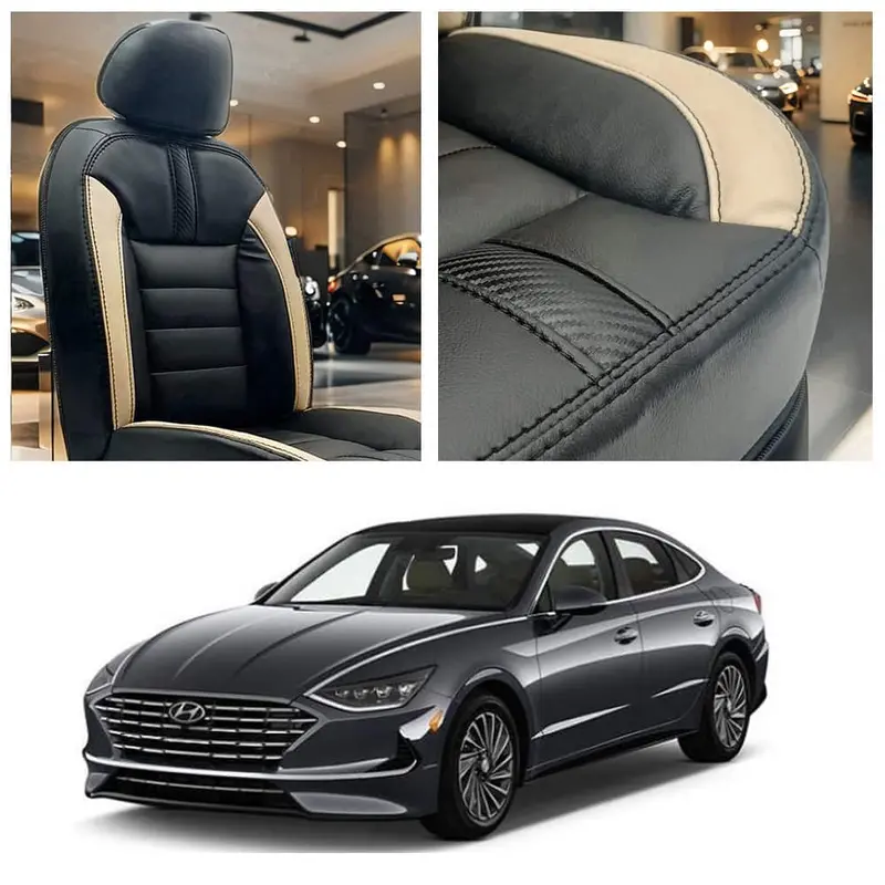 Hyundai Sonata Hockey Design Black Beige Seat Covers 2021 - 2024 1