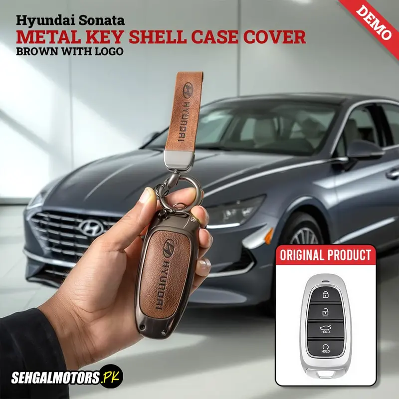 Hyundai Sonata Metal Key Shell Case Cover Brown With Logo - Key Chain - Replacement Casing 1