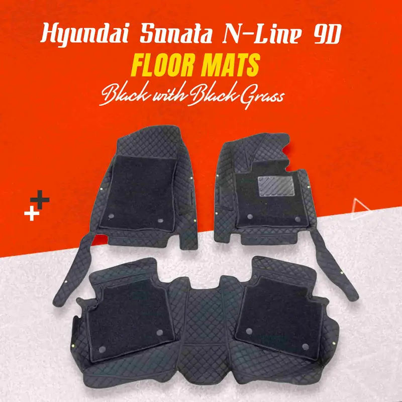 Hyundai Sonata N Line 9D Floor Mats Black With Black Grass 3 Pcs 1