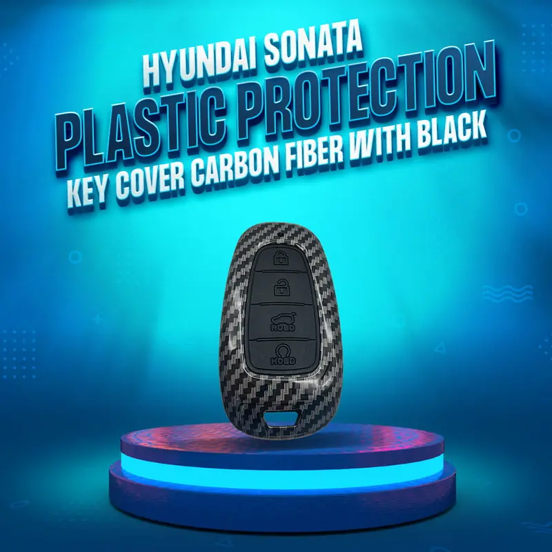 Hyundai Sonata Plastic Protection Key Cover Carbon Fiber 2021 - 2024 - With Black Pvc 4 Button - Full Cover Remote Case Keyless Protector 1