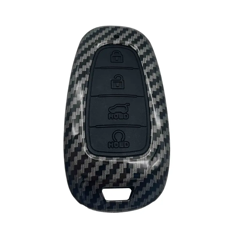 Hyundai Sonata Plastic Protection Key Cover Carbon Fiber 2021 - 2024 - With Black Pvc 4 Button - Full Cover Remote Case Keyless Protector 2