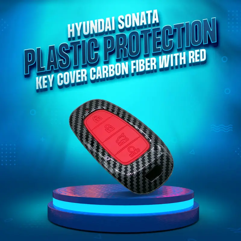 Hyundai Sonata Plastic Protection Key Cover Carbon Fiber 2021 - 2024 - - With Red Pvc 4 Buttons 1