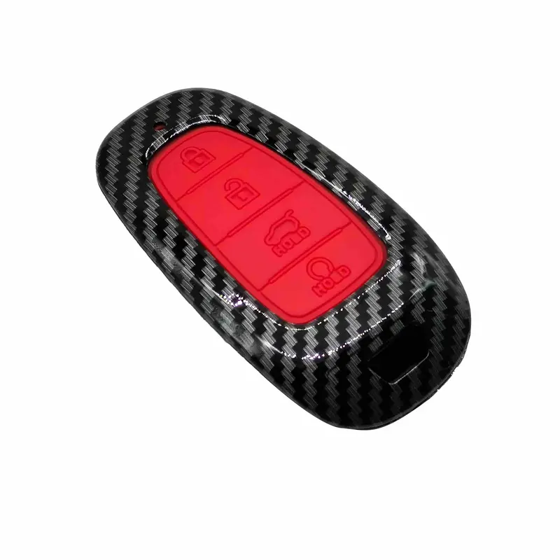 Hyundai Sonata Plastic Protection Key Cover Carbon Fiber 2021 - 2024 - - With Red Pvc 4 Buttons 2