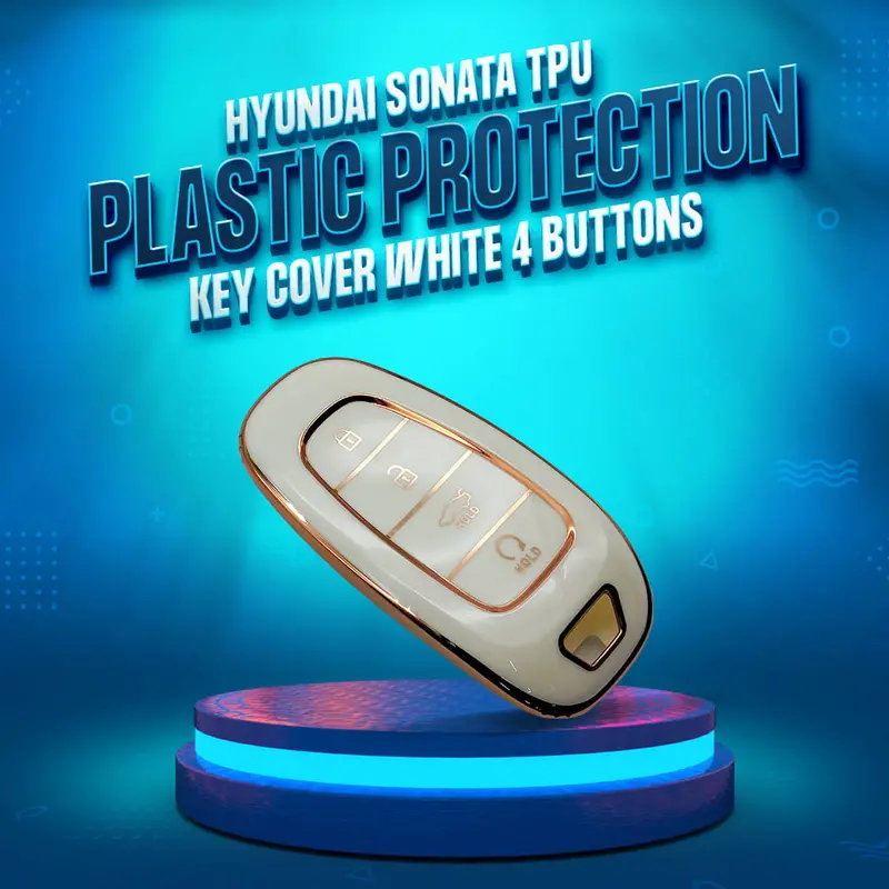 Hyundai Sonata Tpu Plastic Key Cover White With Golden 4 Buttons 2021 - 2024 1