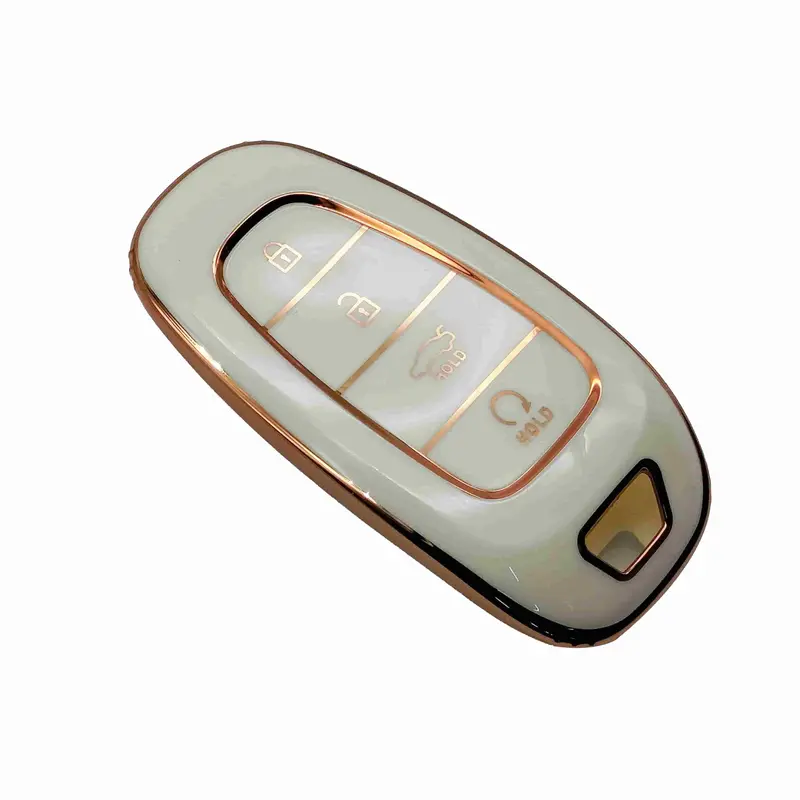 Hyundai Sonata Tpu Plastic Key Cover White With Golden 4 Buttons 2021 - 2024 2
