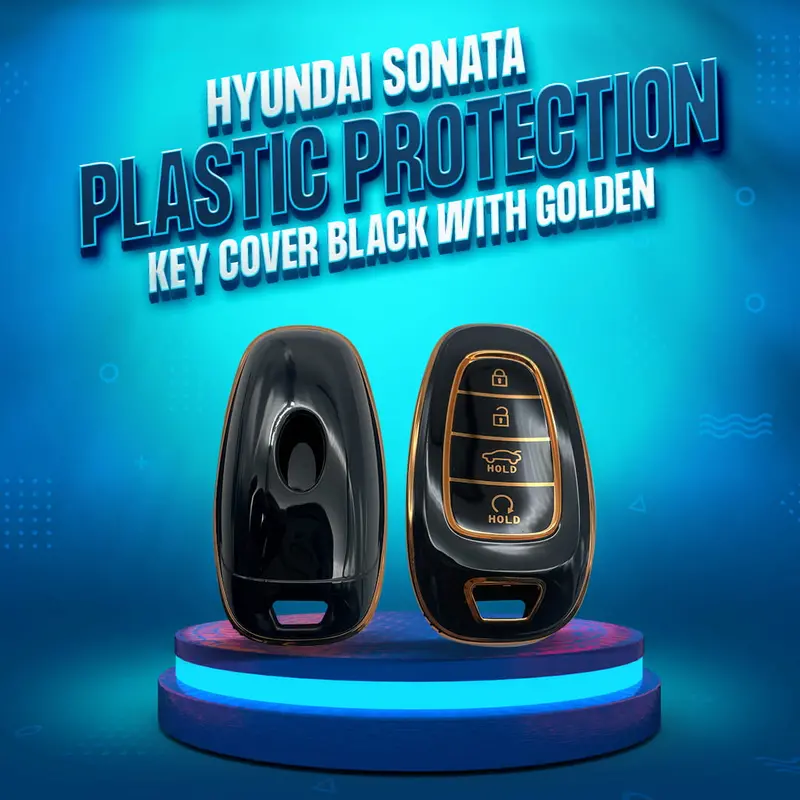 Hyundai Sonata Tpu Plastic Protection Key Cover Black With Golden 2021 - 2024 - 4 Buttons 1