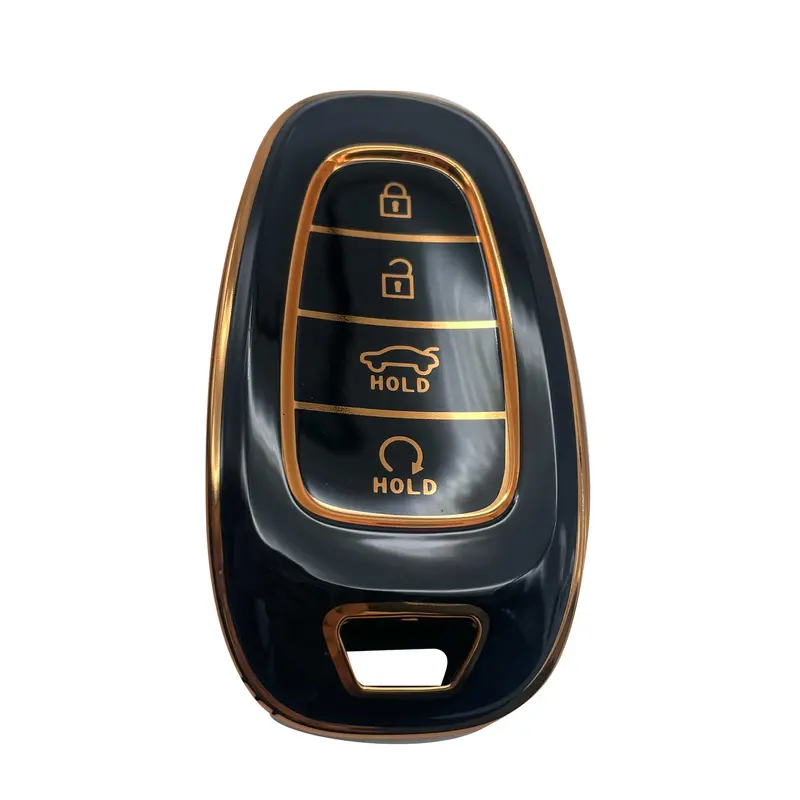 Hyundai Sonata Tpu Plastic Protection Key Cover Black With Golden 2021 - 2024 - 4 Buttons 2