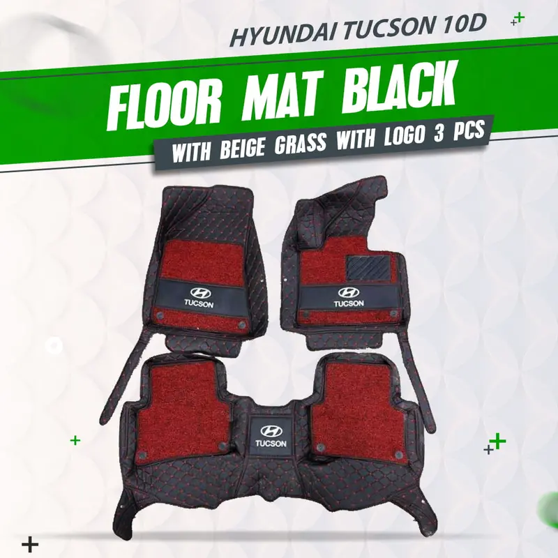Hyundai Tucson 10D Floor Mat Mix Thread Black With Red Grass With Logo 2020 - 2025 - 3 Pcs Set 1
