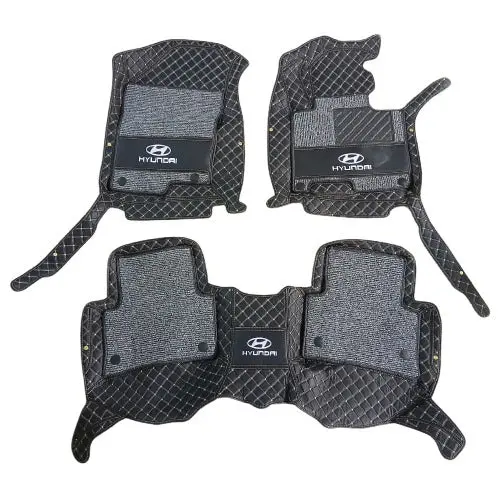 Hyundai Tucson 10D Floor Mats - Mix Thread - 3 Pcs 2020 - 2025 - - Black With Grey Grass With Logo 2