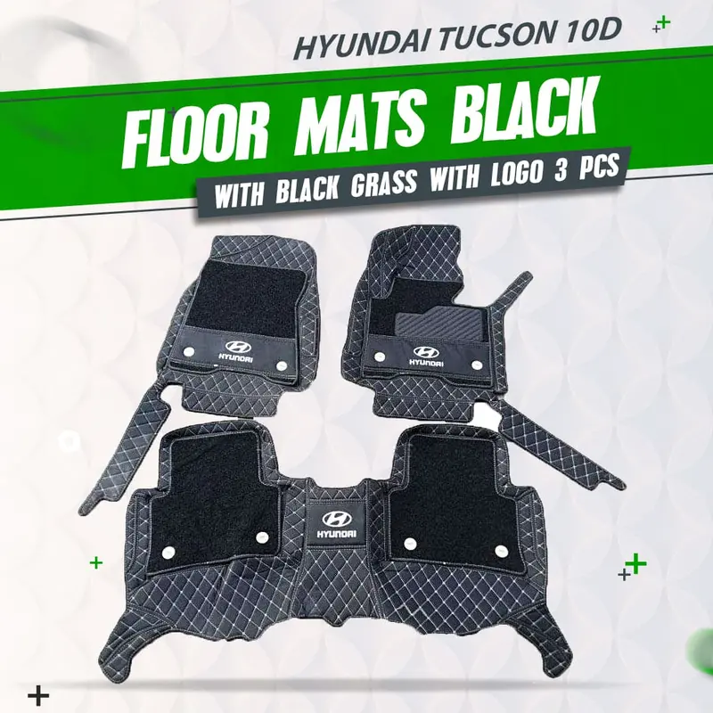 Hyundai Tucson 10D Floor Mats - Mix Thread Black Grass 2020-2025 - - With Logo -3 Pcs Set 1