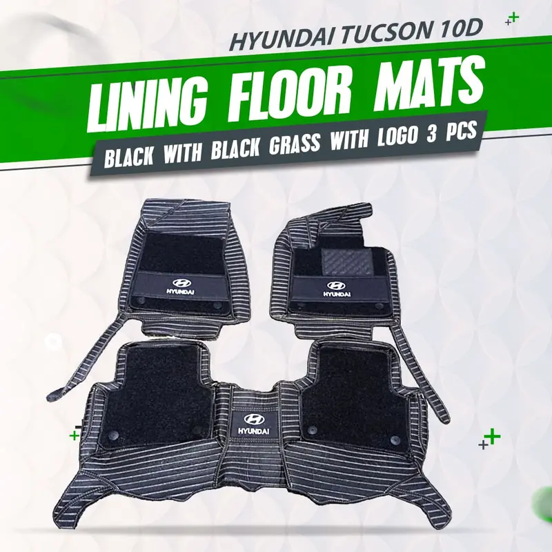 Hyundai Tucson 10D Lining Floor Mats - Mix Thread -3 Pcs 2020 - 2025 - -Black With Black Grass With Logo 1