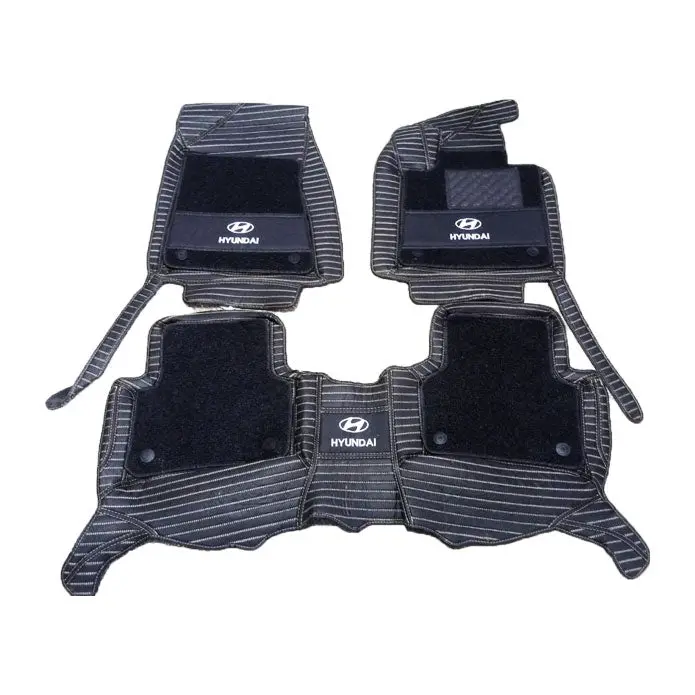 Hyundai Tucson 10D Lining Floor Mats - Mix Thread -3 Pcs 2020 - 2025 - -Black With Black Grass With Logo 2