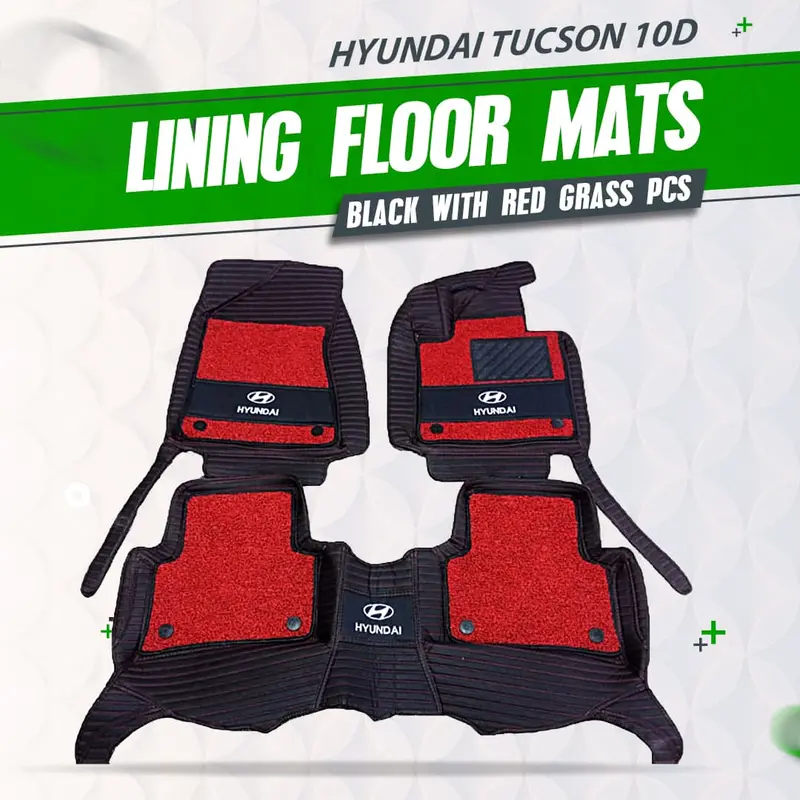 Hyundai Tucson 10D Lining Floor Mats - Mix Thread 3 Pcs 2020 - 2025 - - Black With Red Grass 1