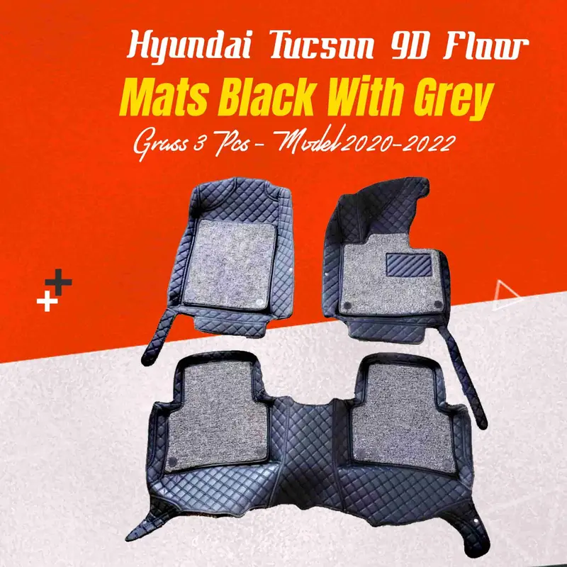 Hyundai Tucson 9D Floor Mats Mix Thread Grass 3 Pcs 2020 - 2024 - Black With Grey 1