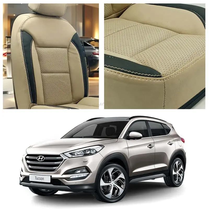 Hyundai Tucson Breathable Beige Black Seat Covers 2020 - 2024 1