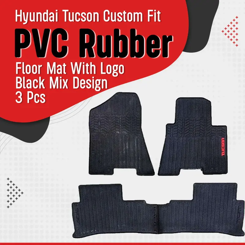 Hyundai Tucson Custom Fit Pvc Rubber Floor Mat With Logo 2020 - 2024 - - Black Mix Design 3 Pcs 1