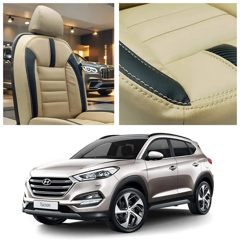 Hyundai Tucson Hockey Design Beige Black Seat Covers 2020 - 2024 1