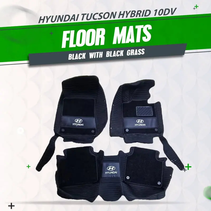 Hyundai Tucson Hybrid 10D Floor Mats - Black With Black Grass 2025 - 2026 1