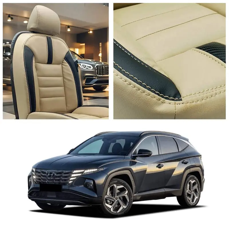 Hyundai Tucson Hybrid Hockey Design Beige Black Seat Covers 2025 - 2026 1