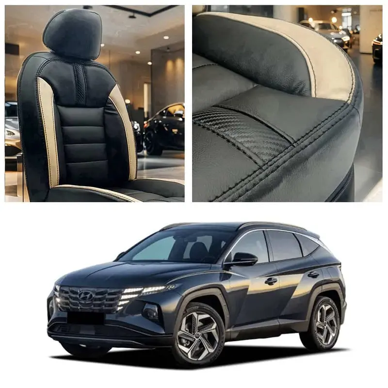 Hyundai Tucson Hybrid Hockey Design Black Beige Seat Covers 2025 - 2026 1